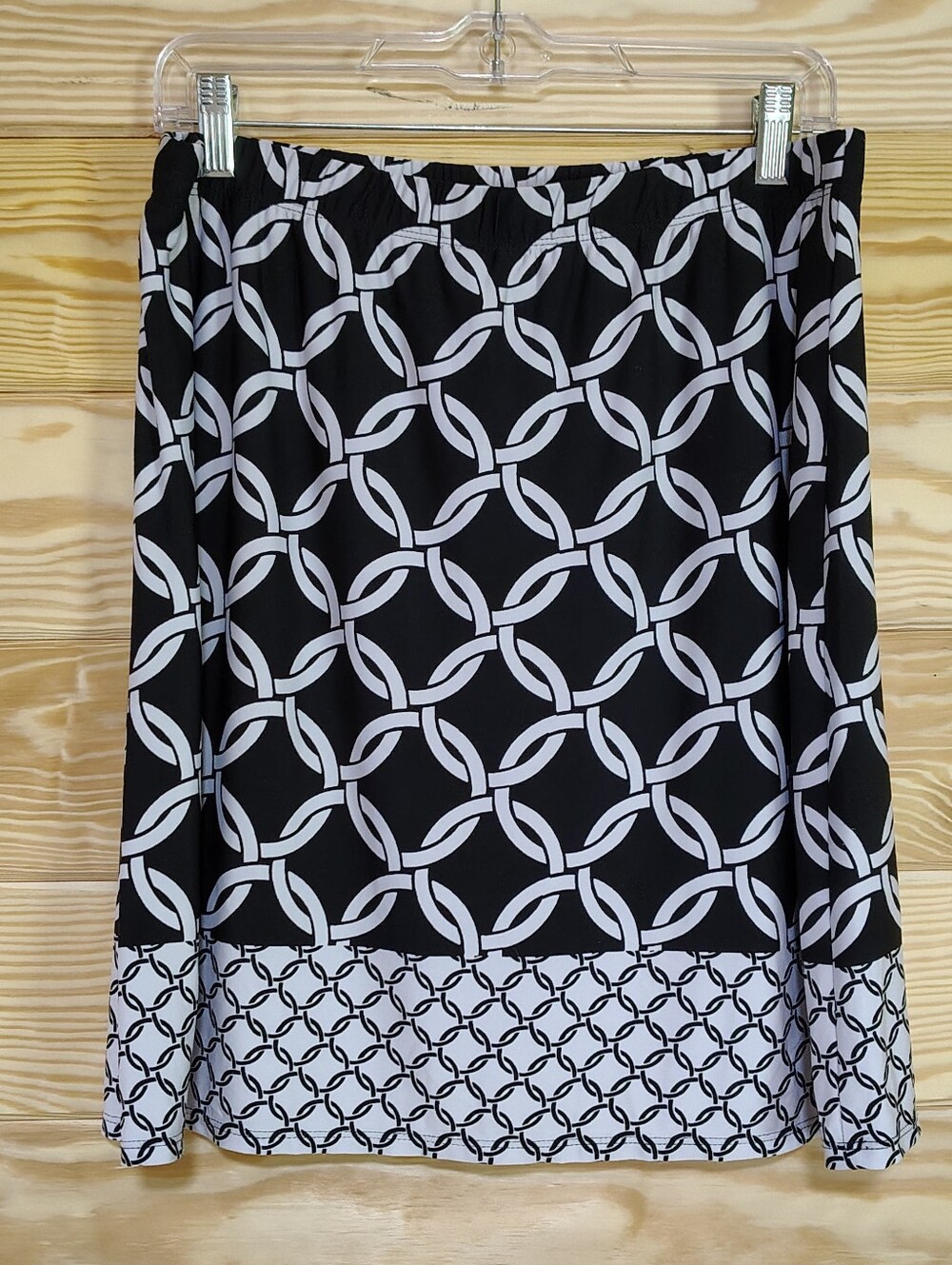 Susan Graver Black White Geometric Skirt M Pull On Minimalist Business Casual